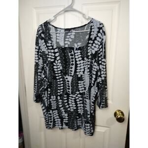 CSC Studio Woman 2X* Blouse Grey Black Square Neck Pullover Officewear